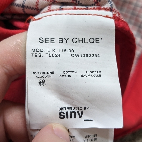 See By Chloe red belted collared cotton button closure trench coat jacket 6 - Picture 14 of 14